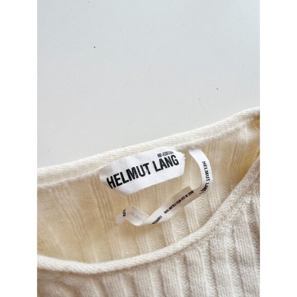 HELMUT LANG Re-Edition Ivory 100% Wool Ribbed Knit Cut-Out Elbow Sweater, Size M - Picture 12 of 16